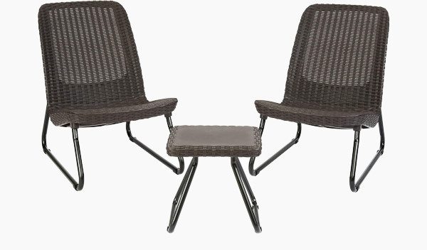 Keter Rio 3 Pc All Weather Outdoor Patio Garden Conversation Chair & Table Set Furniture